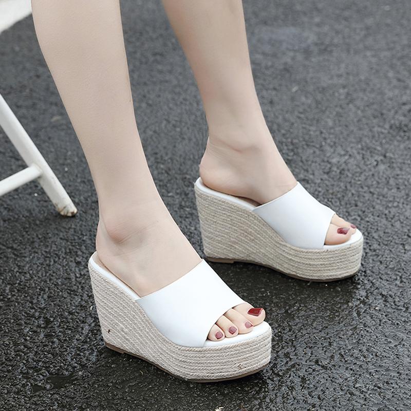 Slope Heeled Thick-soled Hemp Rope Sandals Newgew