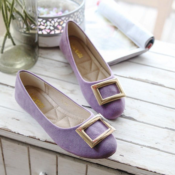 Buckle Decor Suede Ballet Flats Newgew
