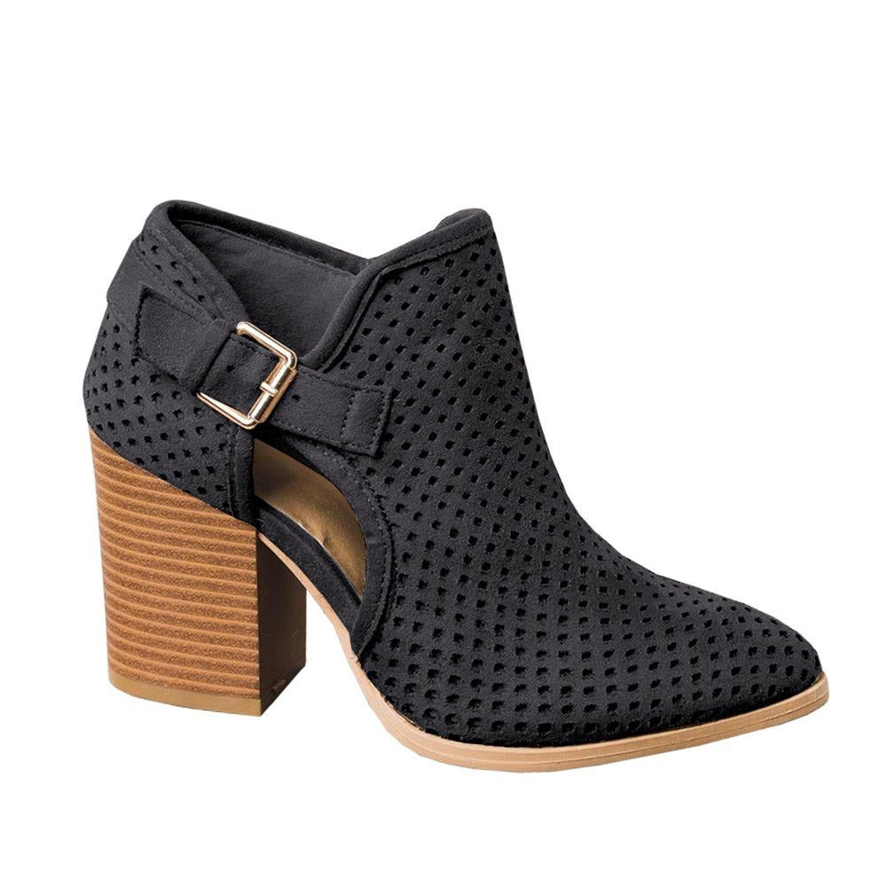 Cutout Buckle Design Thick Heeled Ankle Boots Newgew