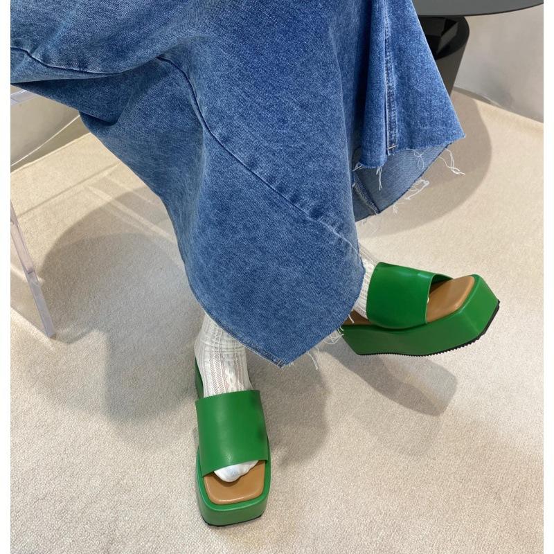 Square-Toe Platform Wedges Slippers Newgew