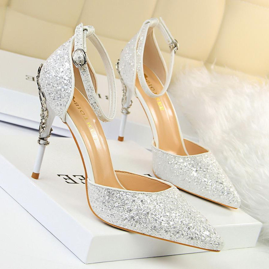 Glitter Point Toe Ankle Strap Sandals Newgew