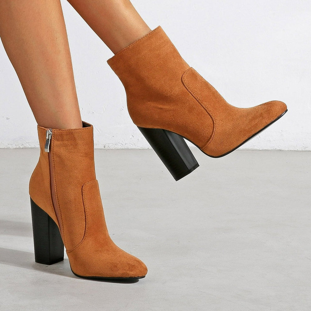 NewThick High Heeled Round Toe Suede Boots Women Newgew