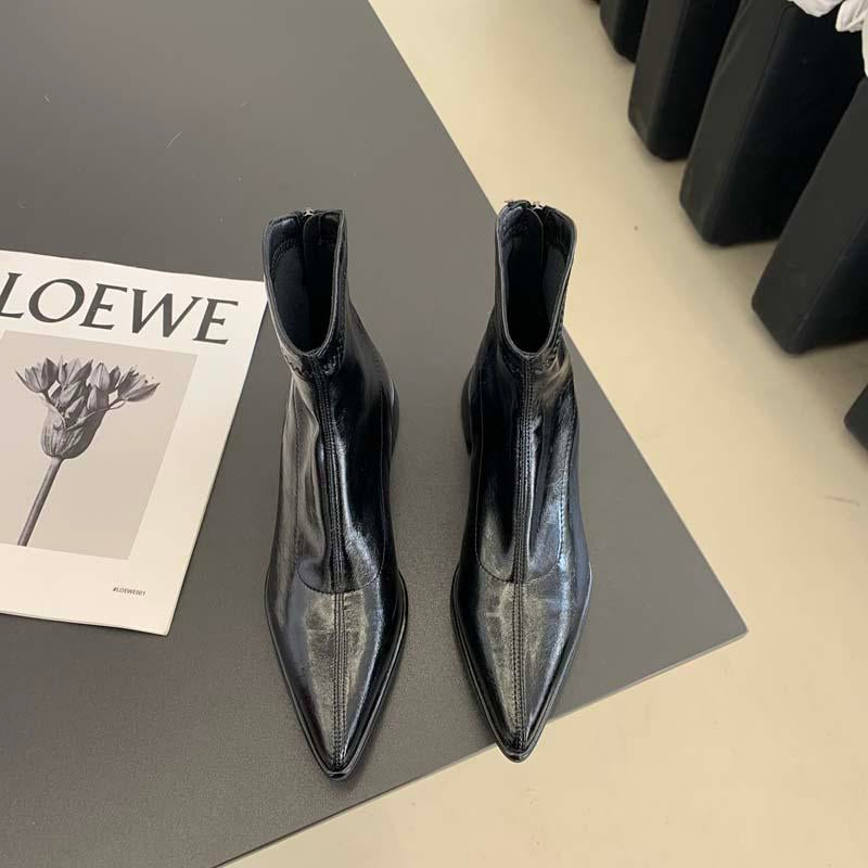 Pointed Toe Flat Patent Leather Boots Newgew