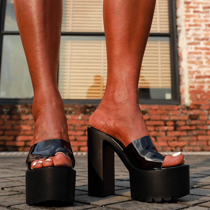 Chunky Waterproof Platform Super High-heeled Transparent Sandals Newgew