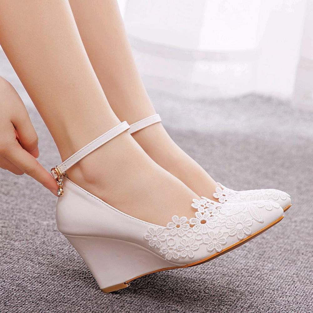 Lace Floral Wedge Heels Newgew