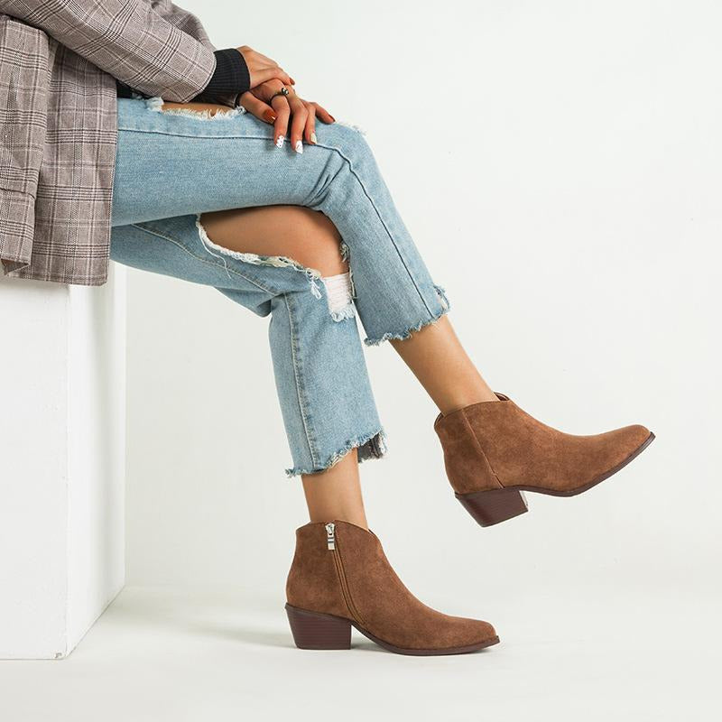 Retro Thick Heeled Side Zipper Boots Newgew