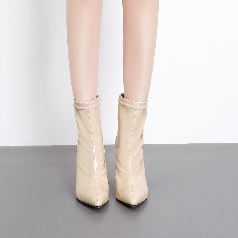 Chunky Heeled Sleeve Patent Leather Short Boots Newgew