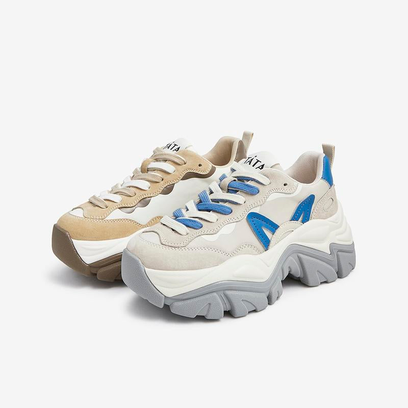 Front Lace-up Clashing Thick-soled Sneakers Newgew