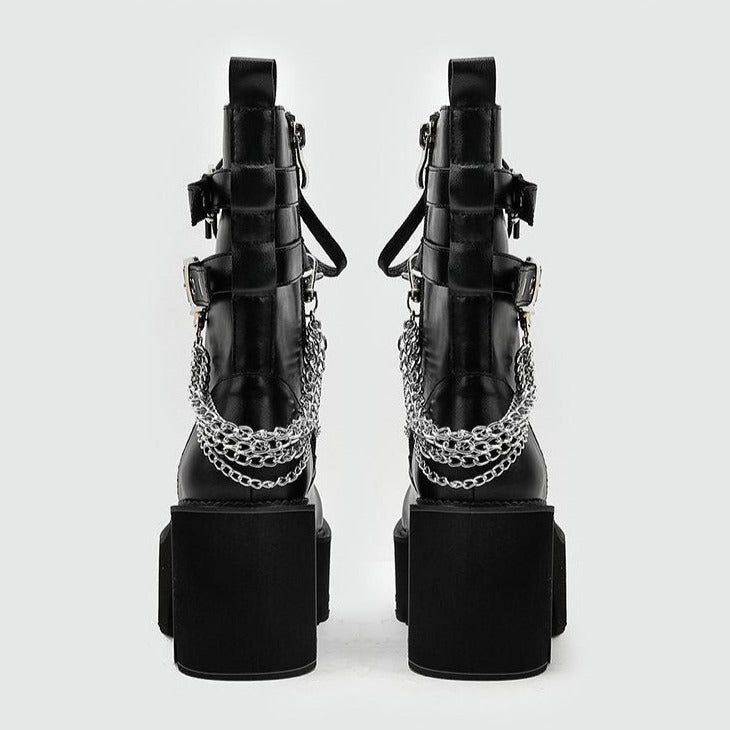 Mid-calf Chunky Heeled Thick-Soled Belt Buckle Martin Boots Newgew