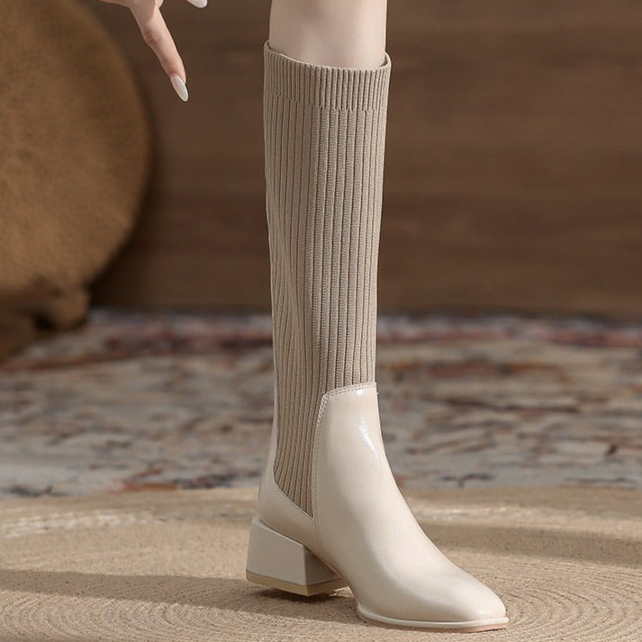 Square Toe chunky heeled long sock boots Newgew