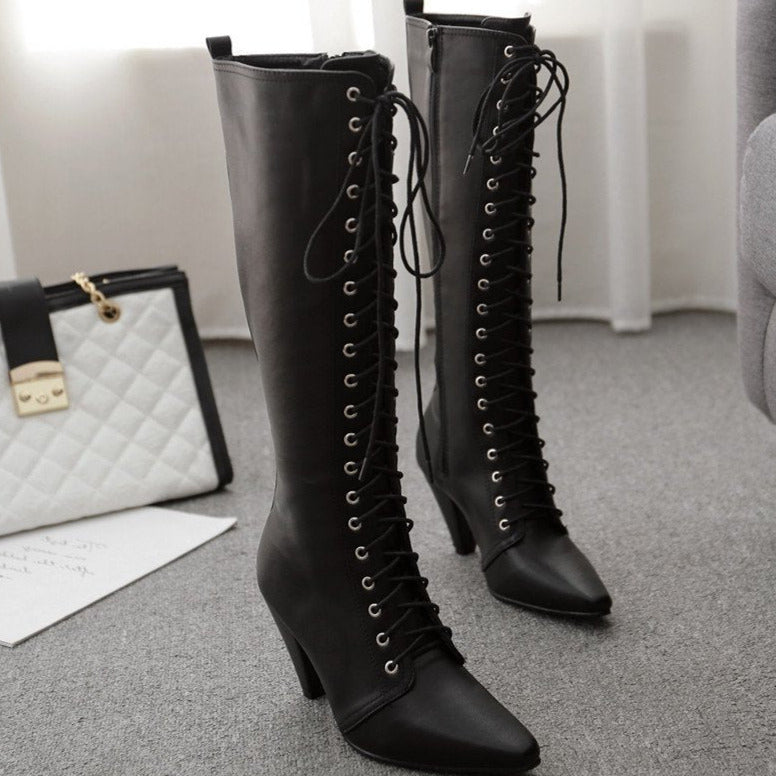 Patent Leather Chunky Heeled Thigh High Boots Newgew