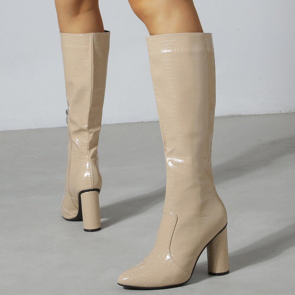 Thick Heel Round Toe Minimalist Thigh-high Boots Newgew