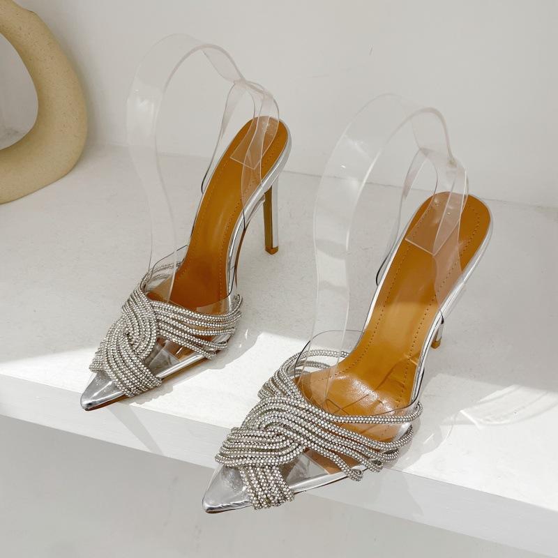 NewRhinestone Woven High Heel Pointed Toe Toots Newgew