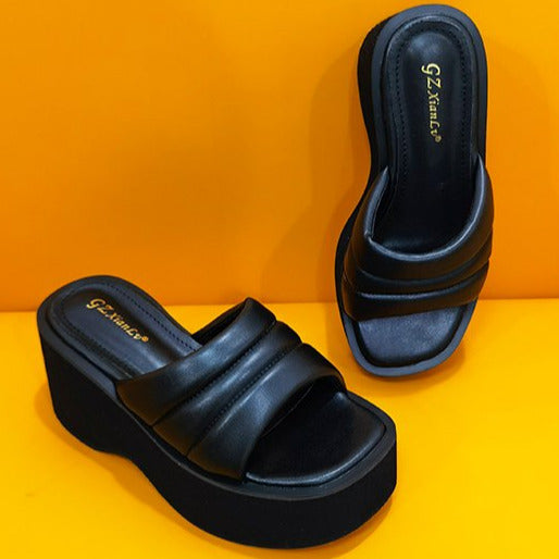 Slope Heeled Thick Soled Square Toe Sandals Newgew