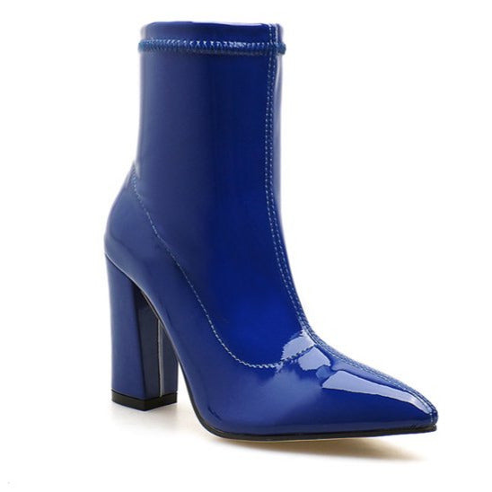Chunky Heeled Sleeve Patent Leather Short Boots Newgew