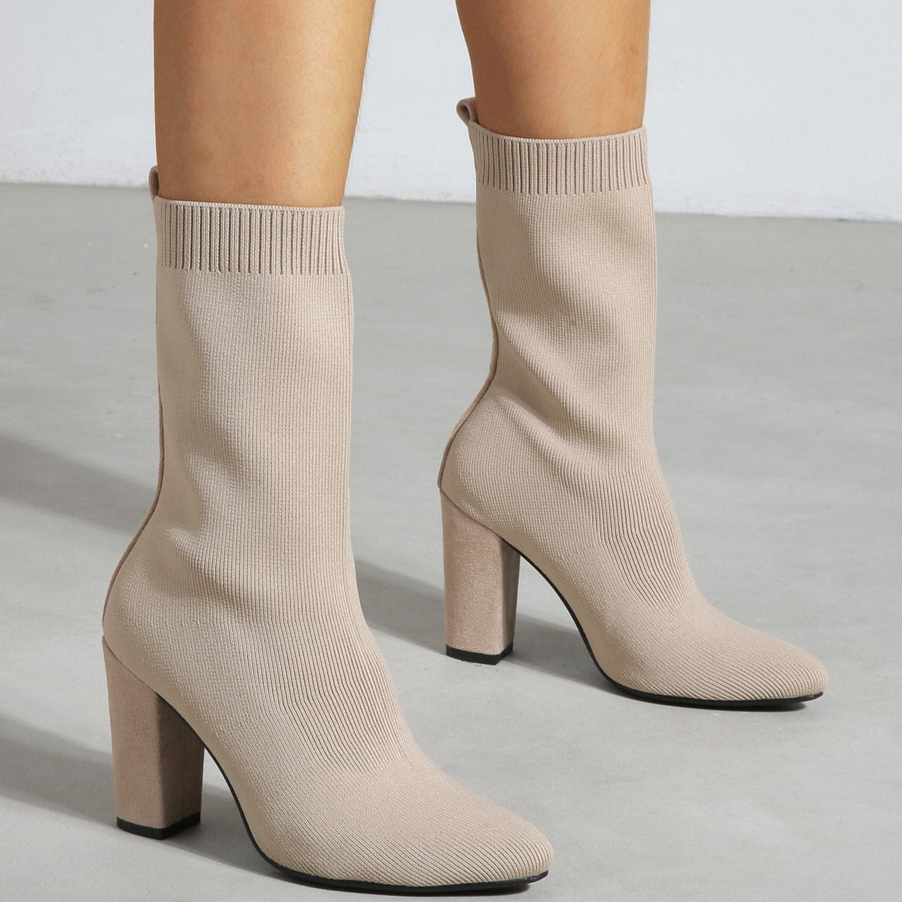 Pointed Toe Chunky Heel Sock Boots Newgew