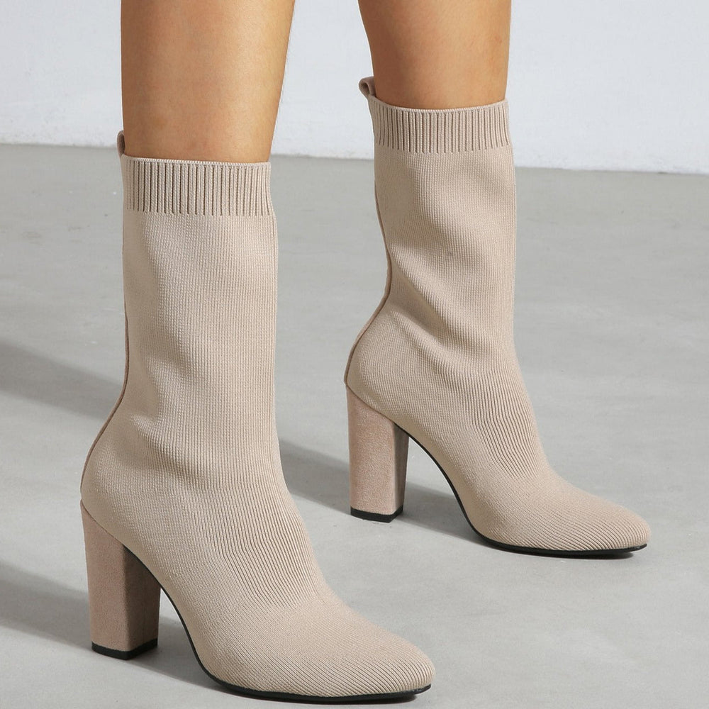 Pointed Toe Chunky Heel Sock Boots Newgew