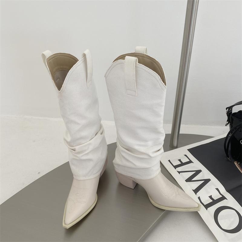 Western Denim Spliced High Boots Newgew