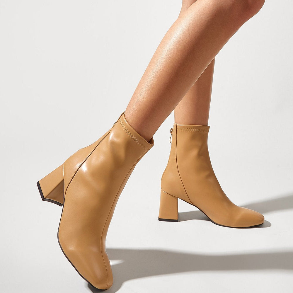 Minimalist Thick Heeled Back Zipper Short Boots Newgew