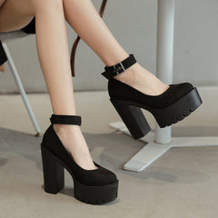 Minimalist Ankle Strap Chunky Pumps Newgew