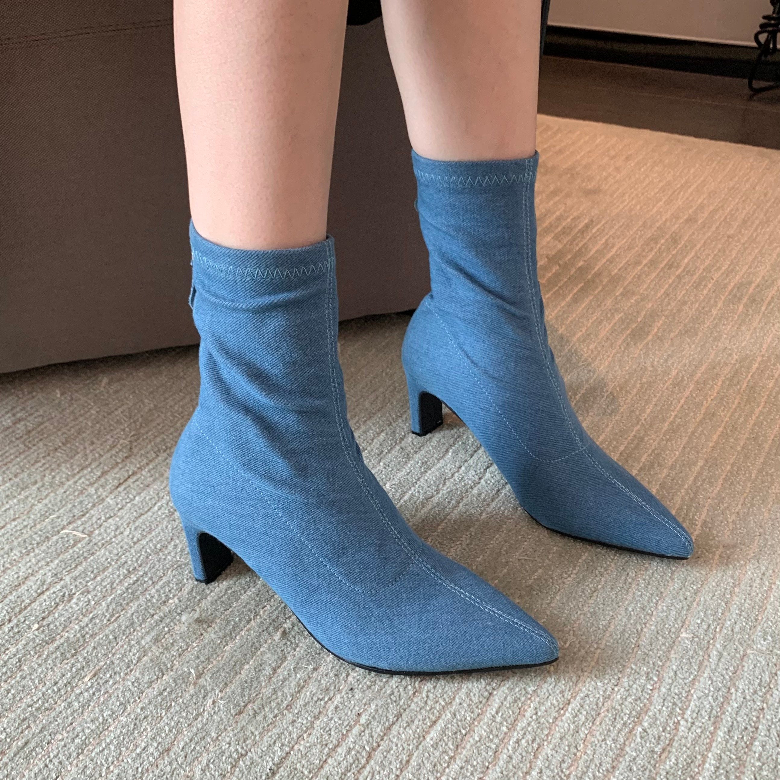 Fashionable Pointed Toe Blue Cowboy Boots Newgew