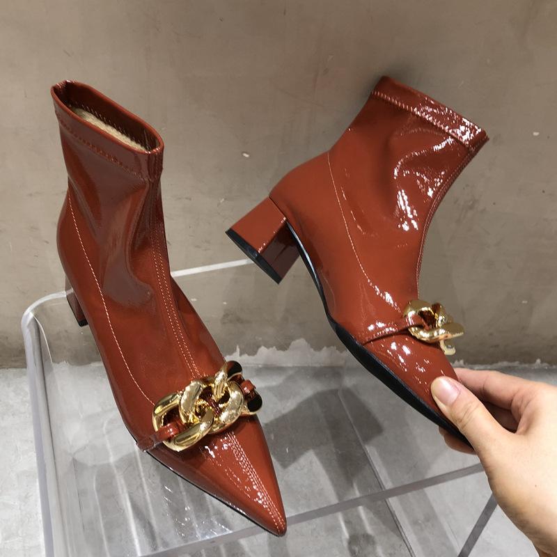 Chains Decorated Pointed Toe Boots Newgew