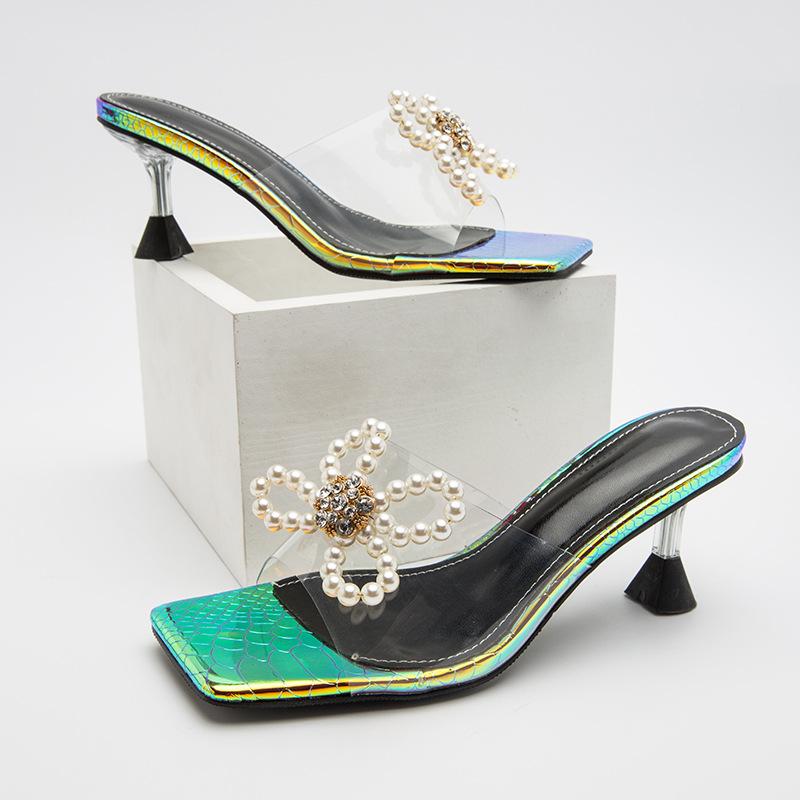 Faux Pearl Decor Heeled Sandals Newgew