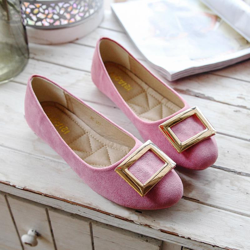 Buckle Decor Suede Ballet Flats Newgew