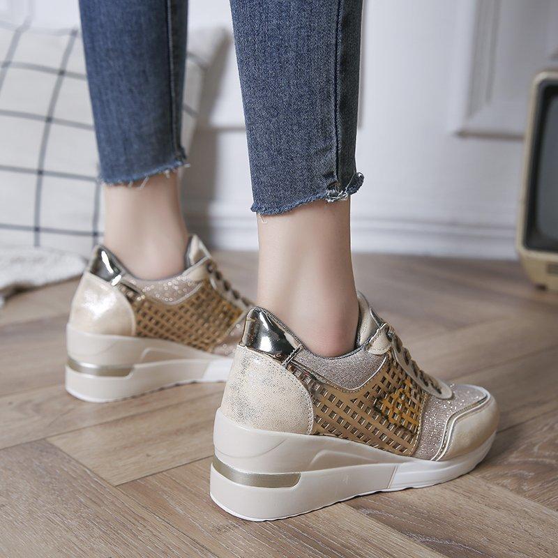 Sequin Cutout Wedge Heel Sneakers Newgew