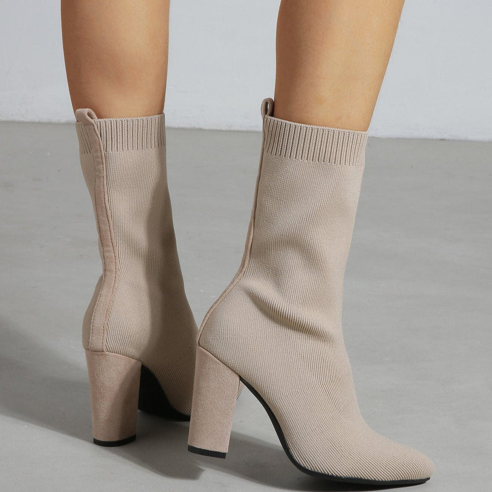Pointed Toe Chunky Heel Sock Boots Newgew