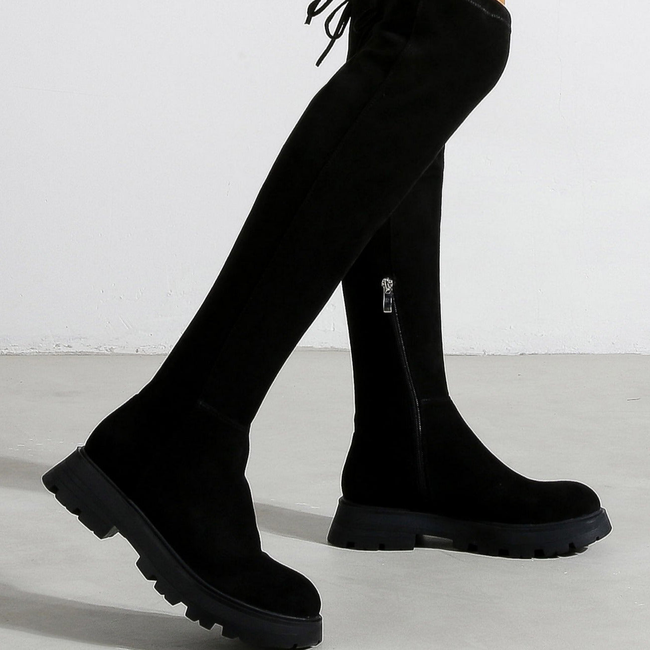 Over The Knee Faux Suede Tie Back Boots Newgew