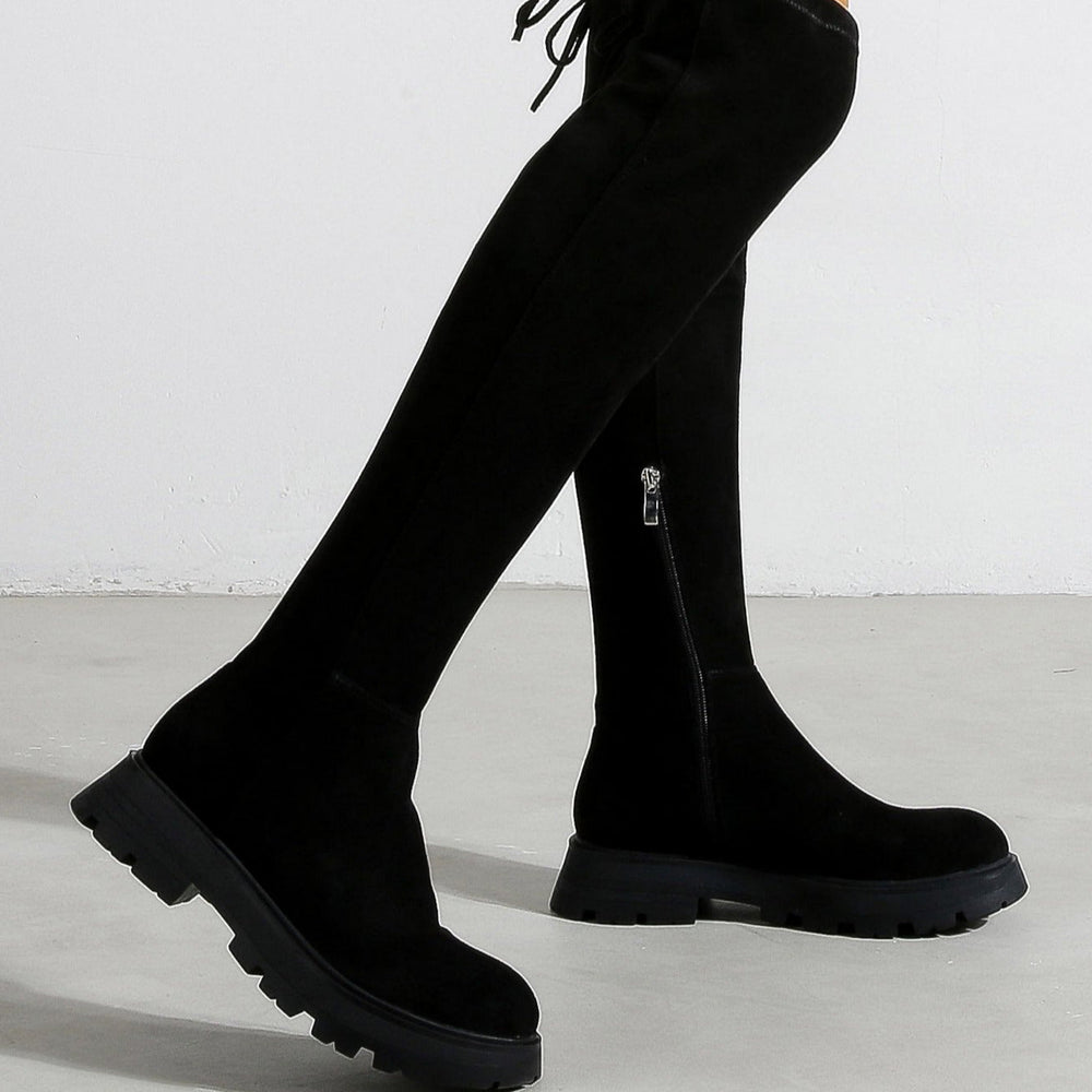 Over The Knee Faux Suede Tie Back Boots Newgew