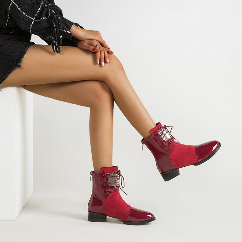 Lace-up Round Toe Low Heeled Back Zipper Boots Newgew