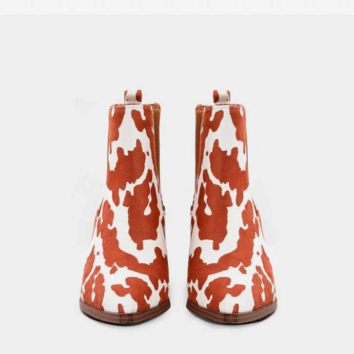 Chunky Heel Pointed Toe Floral Boots Newgew