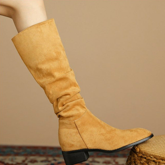 Faux Suede Slip On Western Boots Newgew