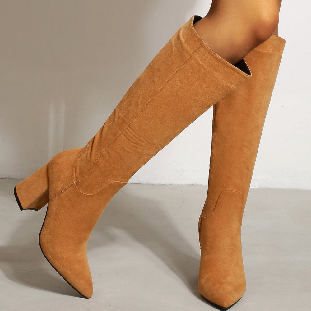Chunky Heels Pointed Toes High Suede Boots Newgew