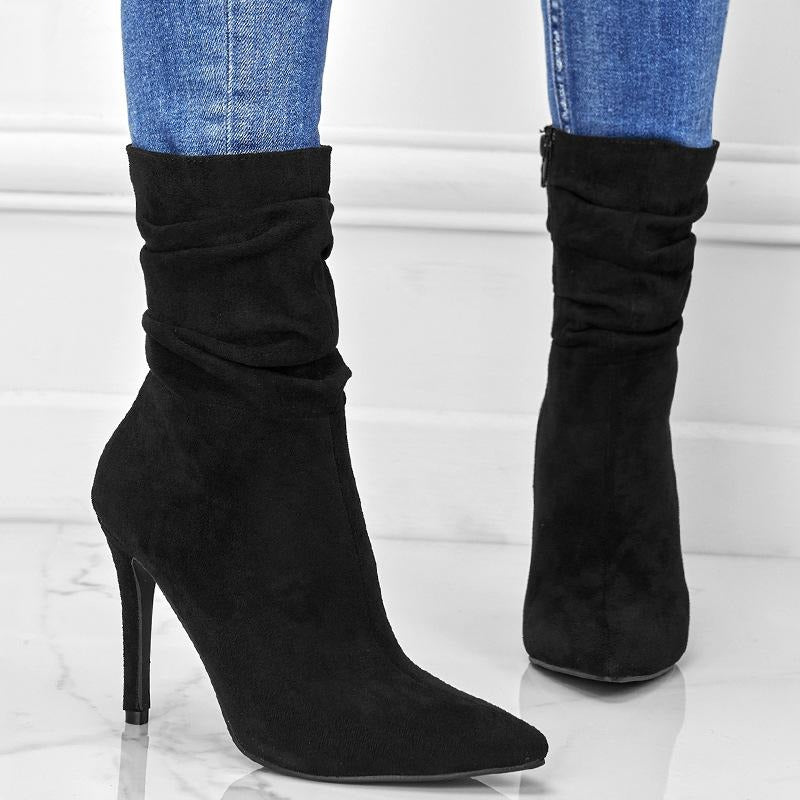 Point Toe Heeled Suede Boots Newgew