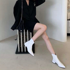 Pointed Toe Flat Patent Leather Boots Newgew