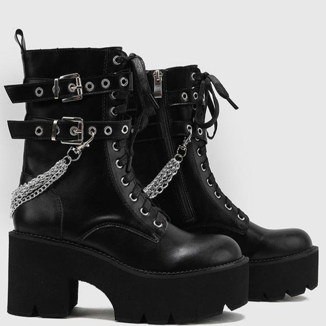 Mid-calf Chunky Heeled Thick-Soled Belt Buckle Martin Boots Newgew