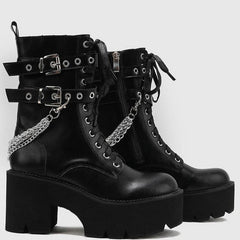 Mid-calf Chunky Heeled Thick-Soled Belt Buckle Martin Boots Newgew