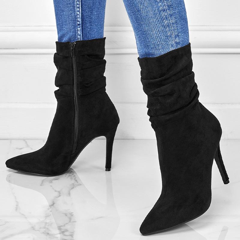 Point Toe Heeled Suede Boots Newgew