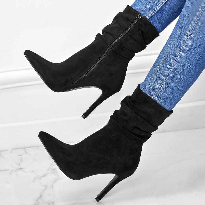 Point Toe Heeled Suede Boots Newgew