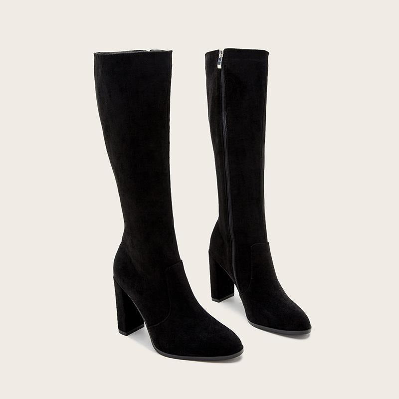 Chunky High heeled Retro Side Zip Over Knees Boots Newgew
