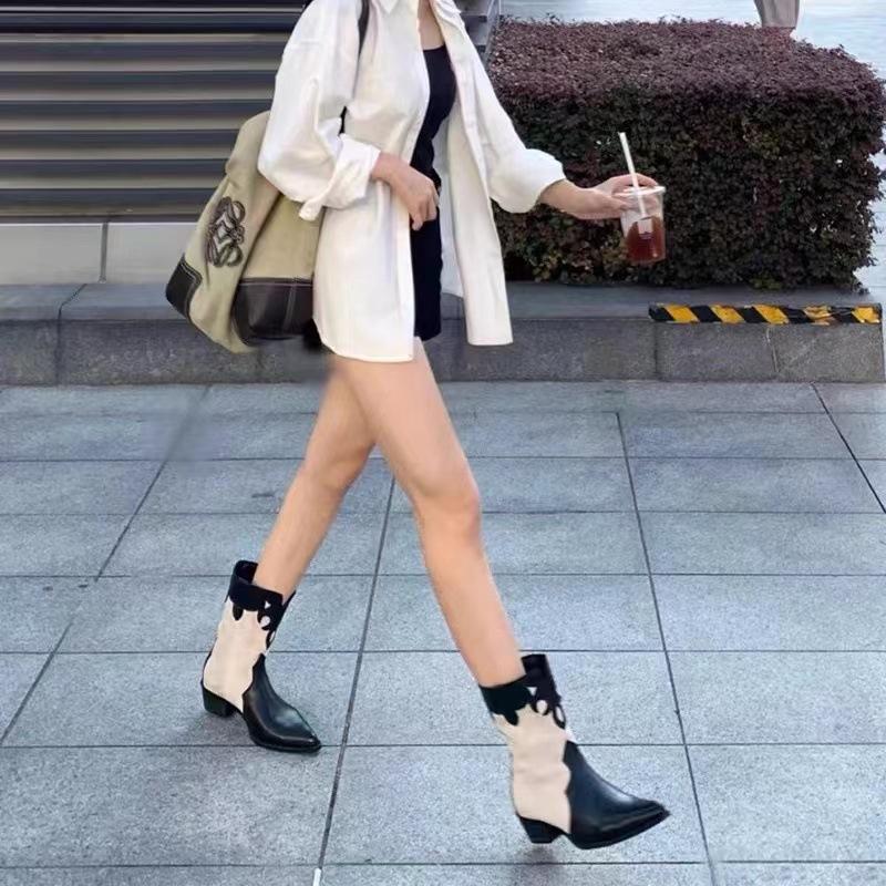 Retro Pointed Toe High Heel Western Cowboy Boots Newgew