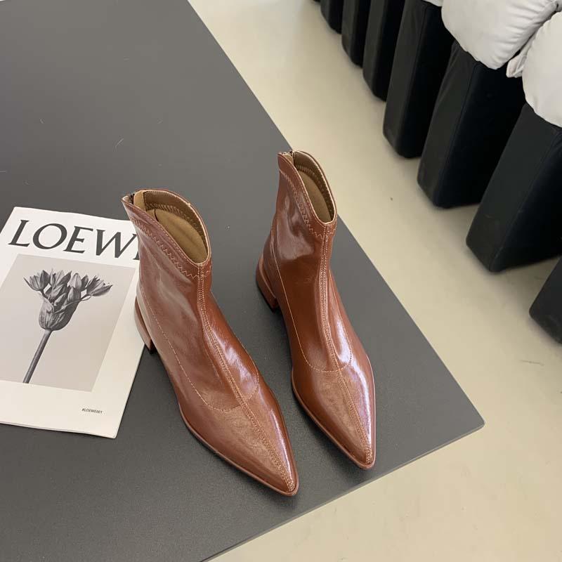 Pointed Toe Flat Patent Leather Boots Newgew