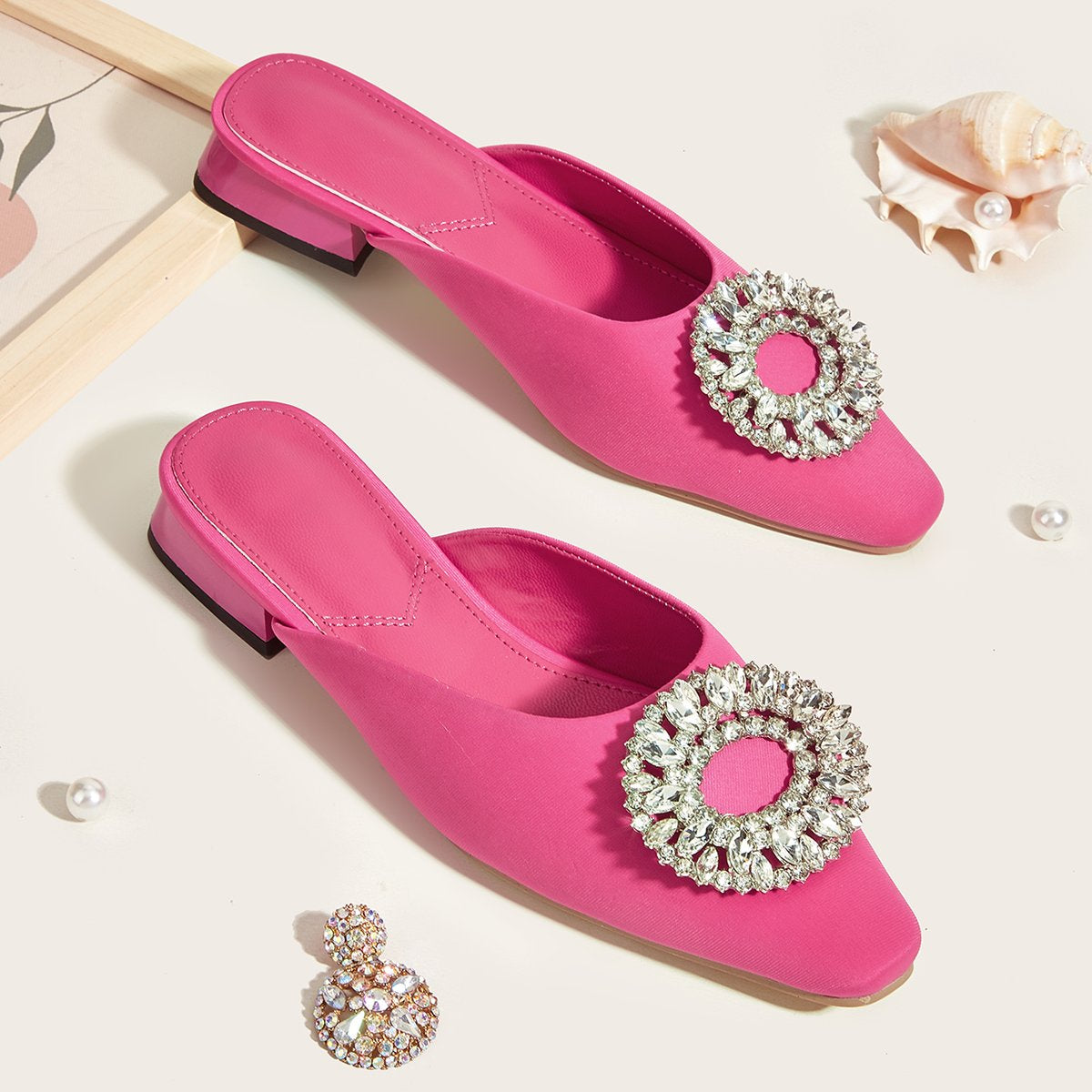 Rhinestone Buckle Square Toe Flat Newgew