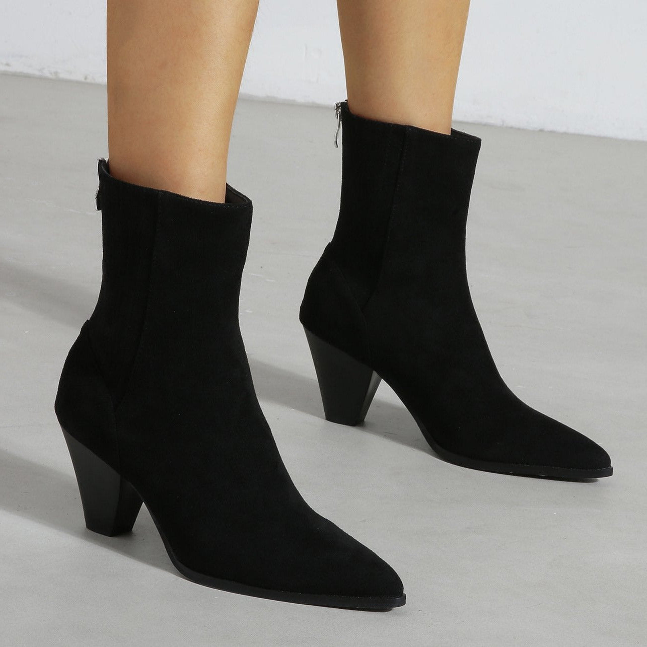 Pointed Toe Thick Heeled Short Boots Newgew
