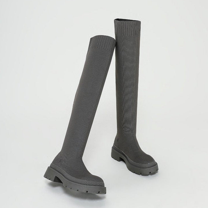 Thick-soled Knee-high Sock Boots Newgew