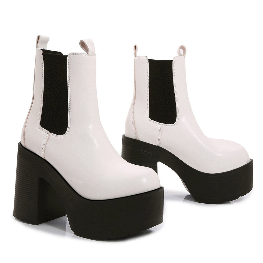 Round Toe Chunky Stacked Chelsea Ankle Boot Round-toe Casual Boots Newgew