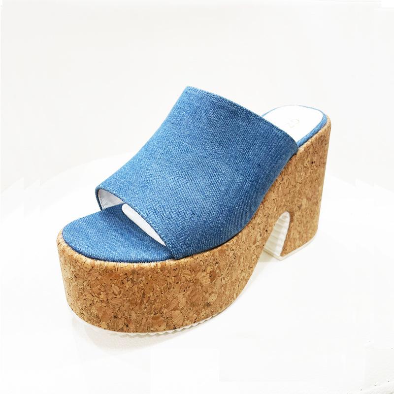 Denim Platform Slide Sandals Newgew
